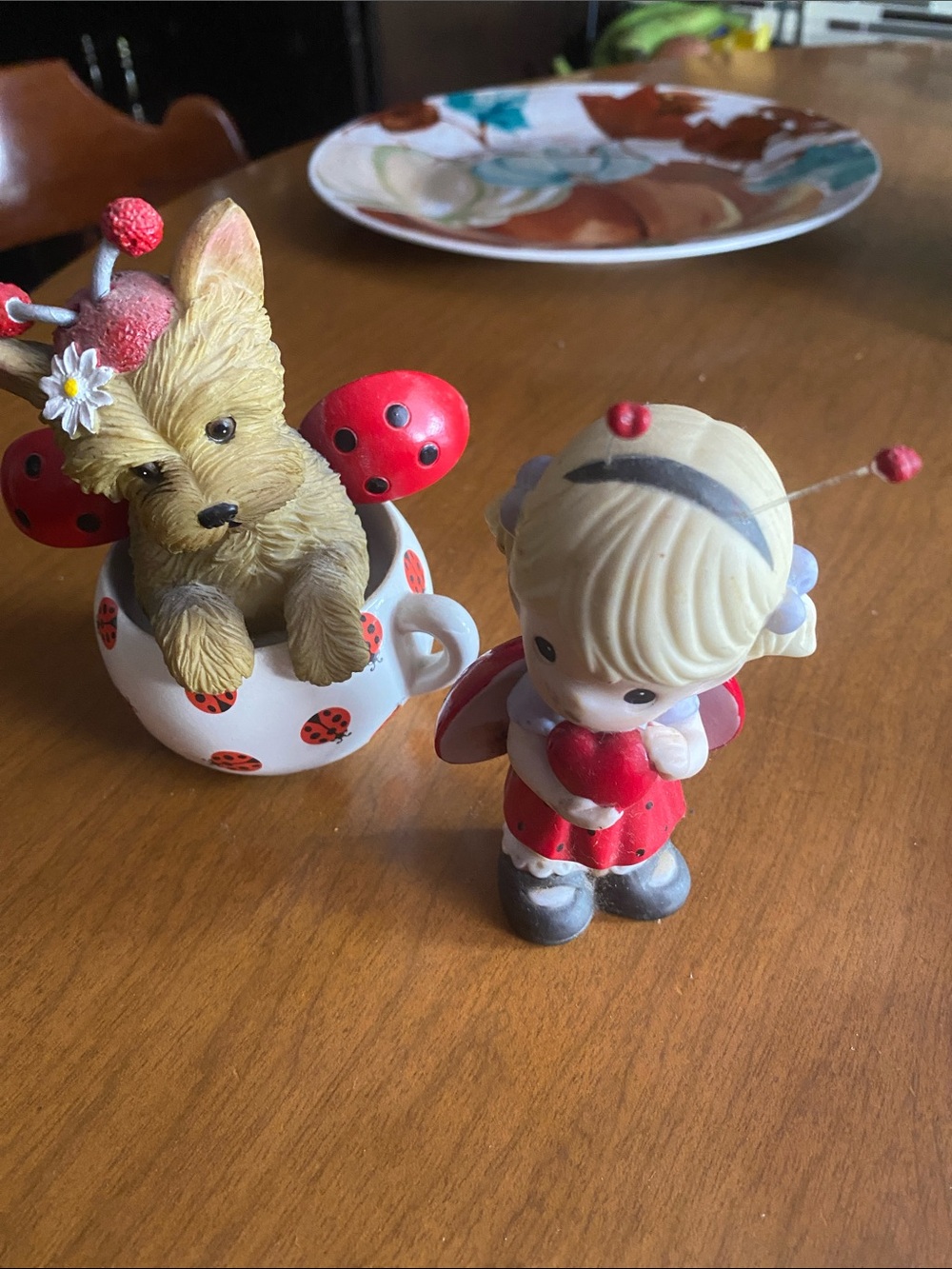 Ladybug Puppy and Girl Figurine Set - Red Accent
